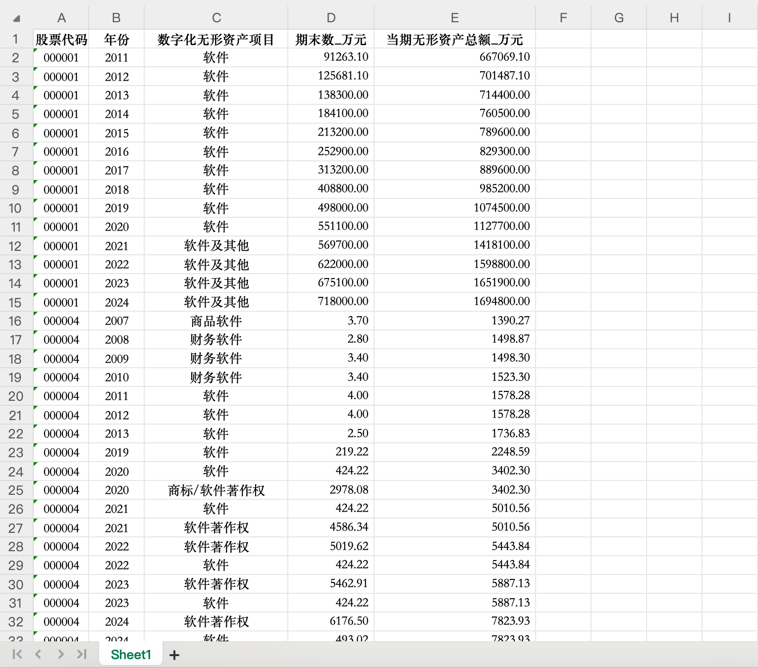 数字化无形资产明细